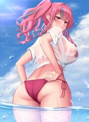 1girls 2022 ass ass_focus azur_lane backboob beach beauty_mark bikini blush breasts bremerton_(azur_lane) female female_only hips huge_ass huge_breasts light-skinned_female light_skin long_hair looking_at_viewer melopun mole_under_eye outdoors pink_eyes pink_hair slim_waist thick_thighs thighs twintails water wet wet_body wet_breasts wet_t-shirt wide_hips