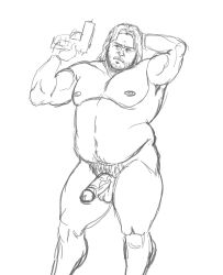 boner daichi_akimichi erection fat_man long_hair_male male male_only monochrome muscular_male nude overweight_male parker_luciani resident_evil solo solo_male