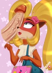 <3_eyes activision anthro aroused blush clothing coco_bandicoot computer crash_(series) duo electronics female fur genitals happy heart hi_res human human_on_anthro interspecies laptop male male/female mammal penis video_games wolfmask