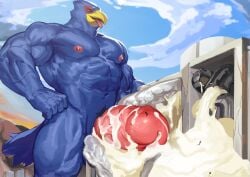 absurd_res after_sex avian big_penis bird blue_body bodily_fluids cum cum_inside destruction excessive_cum facility falco_lombardi flooding genital_fluids genitals half-erect hi_res internal machine macro male male_only milking_machine muscular muscular_male nintendo penetration penile penis penis_milking solo star_fox traver009 vein veiny_penis video_games worship