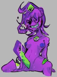 1futa breasts cum dick dickgirl ejaculation erection eyes female futa_only futanari girl green_penis monster monster_girl monster_prom nude purple_body purple_hair purple_skin sewer4t tentacle zoe_(monster_prom)