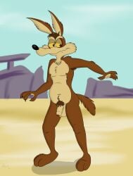 absurd_res anthro armpit_hair balls body_hair canid canine canis coyote genitals hi_res looney_tunes male mammal nude penis pubes rasik smooth_fur solo warner_brothers wile_e._coyote yellow_eyes