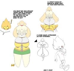 2d alien animal_crossing anthro anthro_on_anthro big_breasts big_penis blush boobjob button_down_shirt canine clothed clothed_female clothed_male clothed_sex clothes clothing cum cum_between_breasts cum_drip dialogue fangs footwear gap_teeth huge_breasts isabelle_(animal_crossing) large_breasts looking_at_viewer lwd_cartoonz male/female male_pov neil_lash nintendo office_lady orange_fur paizuri paizuri_under_clothes penis_under_clothes pov shortstack sketch skirt spiky_hair sweater text thick_thighs titjob turtleneck turtleneck_sweater video_game_character yellow_eyes