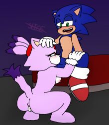 anthro blaze_the_cat blue_body domestic_cat duo eulipotyphlan feline fellatio female genitals hand_on_head hedgehog hi_res male mammal nipples nude oral penile penis purple_body pussy sega sex slice-guy sonic_(series) sonic_the_hedgehog sonic_the_hedgehog_(series)