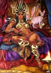 1girls a_princess_of_mars armlet barefoot barsoom black_hair bracelet bylayne dejah_thoris fit_female gold_pasties headdress john_carter_of_mars large_breasts loincloth long_hair martian official_art pasties red_skin ring royalty shoulder_armor