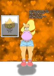 alien anthro aroused bandicoot big_breasts boner clothed clothed_female clothed_male clothes clothing crash_(series) dialogue erection_under_clothes eyes_wide_open fangs gap_teeth huge_breasts jean_shorts large_breasts looking_up lwd_cartoonz male/female neil_lash orange_fur shorts size_difference sneakers spiky_hair sweater tawna_bandicoot thick_thighs tight_clothing tshirt turtleneck turtleneck_sweater video_game_character yellow_eyes yellow_hair