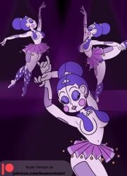 arms_behind_head arms_up ballet ballet_boots ballora ballora_(fnafsl) beanontoast big_breasts blue_hair dancing female five_nights_at_freddy's five_nights_at_freddy's:_sister_location jumping leg_up panties pink_lipstick poses purple_light robot sister_location skirt smiling solo