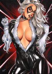 1girls big_ass big_breasts black_cat_(marvel) bylayne felicia_hardy latex_suit long_hair marvel marvel_comics red_lipstick solo_female solo_focus spider-man_(series) tagme white_hair