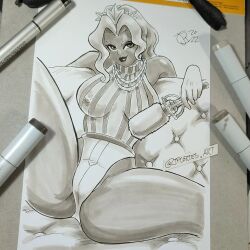 dark-skinned_female dislyte female helena_(dislyte) jpcortes solo solo_female tan tan_skin traditional_art traditional_media traditional_media_(artwork)