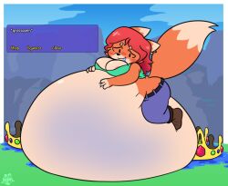 1girls anthro big_belly big_breasts breasts female fox furry huge_belly inflated_belly inflation king_slime_(terraria) nyyakikki re-logic slime slime_inflation slime_king slime_monster slime_vore stomach tagme terraria vore weight_gain werefox zoologist_(terraria)