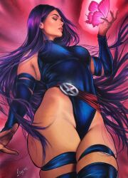 1girls asian_female betsy_braddock big_ass big_breasts butterfly bylayne japanese latex_leotard long_hair marvel marvel_comics psylocke purple_hair red_lipstick solo_female solo_focus straight_hair tagme x-men