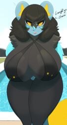 anthro areola big_breasts bikini breasts dullyarts female huge_breasts luxray pokémon_(species) pokemon pokemon_(species) pool swimsuit tagme