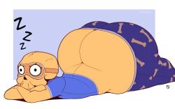 1boy arms_crossed ass_cleavage big_ass bubble_butt butt_crack dumptruck_ass femboy fiffer huge_ass large_ass lying_on_stomach male male_only skeleton skelly_(fiffer) sleeping solo_male tagme thick_thighs wide_hips