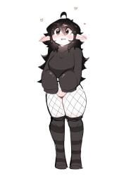 big_breasts blush blush_lines blushing breasts female goth hoodie legwear long_hair mistysnugglebug pointy_ears sleepy_(mistysnugglebug) solo tagme