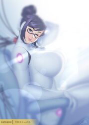 android big_breasts freeglass futuristic glasses long_hair milf mole_under_mouth noelle_(snow_daze) skin_tight snow_daze tagme thick tight_clothes tight_clothing voluptuous winking winking_at_viewer