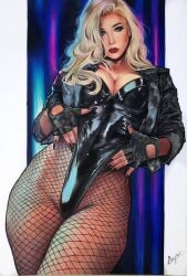 2d 2d_(artwork) big_ass big_breasts big_butt black_canary black_nail_polish black_nails blonde_female blonde_hair blue_eyes breasts busty bylayne corset curvy dc dc_comics dinah_lance fishnet fishnet_legwear fishnets green_arrow_(series) hourglass_figure jacket large_breasts lipstick long_fingernails long_hair milf nail_polish pantyhose pose posing seductive seductive_look sensual thick thick_ass thick_thighs wide_hips