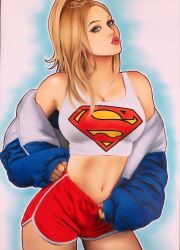 big_breasts blonde_female blonde_hair blue_eyes breasts busty bylayne curvy cute dc dc_comics hourglass_figure huge_breasts kara_danvers kryptonian large_breasts pawg pose seductive seductive_look sensual shorts solo supergirl superman_(series) tank_top thick thick_ass thick_thighs wide_hips