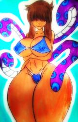 big_breasts bikini blue_bikini breasts brown_skin commentary_community first_porn_of_character pondersprocket swimsuit tentacle thick_thighs thighs youtube youtuber