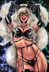 1girls big_ass big_breasts black_cat_(marvel) bylayne felicia_hardy latex_suit long_hair marvel marvel_comics red_lipstick solo_female solo_focus spider-man_(series) tagme white_hair