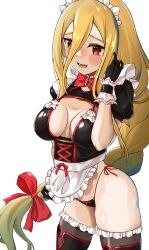 1girls big_breasts blonde_hair evileye female female_only hizakake maid maid_swimsuit overlord_(maruyama) ponytail red_eyes solo swimsuit tagme thighhighs vampire