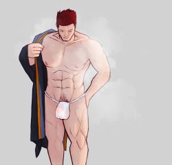 balls bara big_balls big_penis bulge dilf dressing_gown endeavor_(my_hero_academia) enji_todoroki facial_hair fundoshi gay male male_only muscles muscular musk my_hero_academia naughtydads penis red_hair scar scar_across_eye solo solo_male sweaty