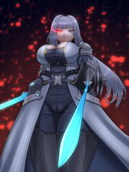 1girls 2022 armor big_breasts boob_window breasts cameltoe cleavage cleavage_overflow clothed clothing cropped_legs detailed_background ethel_(xenoblade) eyelashes female female_only frown fully_clothed glowing_eye grey_hair heroes_(xenoblade_3) heterochromia hi_res highres legs_together light-skinned_female light_skin looking_at_viewer low-angle_view navel night nintendo png portrait sleepiitreat tight_fit video_games weapon wide_hips xenoblade_(series) xenoblade_chronicles_3