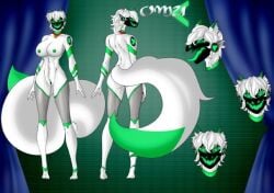 anthro breasts female fluffyomu genitals machine model_sheet protogen pussy solo tongue tongue_out