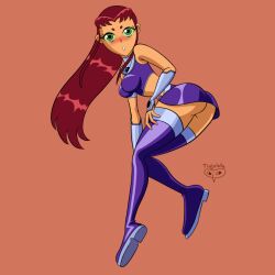 ass dat_ass dc dc_comics female green_eyes koriand'r orange_skin red_hair starfire teen_titans tlajolote_(artist) upskirt