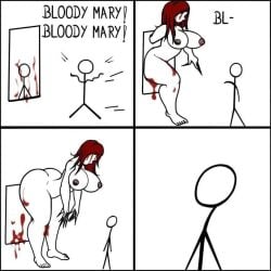 1boy 1girls areolae ass barefoot bending_over big_ass big_breasts bloody bloody_mary breasts comic completely_nude completely_nude_female female folklore full_body male maxhe monster_girl mythology naked naked_female nightmare_waifu nipples nude nude_female public_domain size_difference standing urban_legend