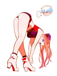... 1boy 1girls aged_up ankle_boots ass ass_up bare_legs bent_over blue_eyes boots bubble_ass bubble_butt bun_cover chinese_clothes crop_top female female_focus full_body gintama gintoki_sakata hair_ornament high_heel_boots high_heels kagura_(gintama) light-skinned_female light_skin long_hair looking_at_viewer male official_alternate_costume orange_hair pale-skinned_female pale_skin short_shorts shorts solo_focus standing twintails