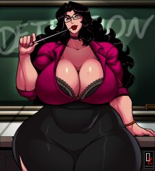 big_breasts black_hair breasts female muscular muscular_female osmar-shotgun tagme teacher wide_hips