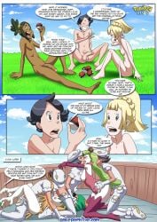 aether_foundation_employee aether_foundation_employee_(female) aether_foundation_employee_(male) anthro bbmbbf comic decidueye dialogue elio_(pokemon) elio_(pokemon_usm) female female_decidueye fivesome hau_(pokemon) high_heel_boots high_heels isle_of_amazonian lillie_(pokemon) nintendo nude nude_female nude_male palcomix pokeballs pokemon pokemon_usm pokephilia pokepornlive sex speech_bubble tsareena