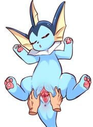 3_toes ahwu_sensei clitoris disembodied_hand eeveelution feet female feral generation_1_pokemon genitals human interspecies mammal nintendo pawpads pokemon pokemon_(species) pokephilia pussy sleeping snus solo spread_pussy spreading toes vaporeon video_games