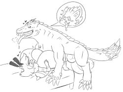 ahe_gao bed belly_bulge big_balls big_breasts big_penis claws dracophilia fangs huge_balls huge_breasts huge_cock hyper hyper_balls hyper_genitalia hyper_penis monochrome monster_hunter odogaron paizuri scales sex sketch sneakyrealityz stomach_bulge titjob tongue tongue_out zeke_the_zorua zoophilia