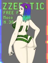 2022 artist_name ass ass_grab big_ass big_breasts black_panties blue_hair braid breast_grab breast_squeeze breasts clothing dat_ass female female_only free_fire garena green_hair hand_on_ass huge_breasts legs light lingerie looking_at_viewer looking_back moco_(free_fire) multicolored_hair panties purple_eyes purple_hair purple_lipstick solo solo_female squeezing tight_clothing voluptuous white_skin zzerotic