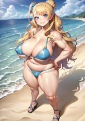 1girls ai_generated beach big_breasts bikini blonde_hair blue_eyes breasts curvaceous curvy curvy_female curvy_figure eyes female female_only galko hair_ornament hands_on_hips high_heels large_breasts muscular_arms navel oshiete!_galko-chan smile stable_diffusion standing thick thick_thighs voluptuous voluptuous_female wide_hips