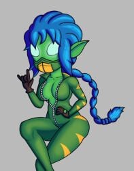 1girls blue_eyes blue_hair bodysuit cleavage elf female latex_bodysuit pointy_ears skylanders skylanders:_superchargers solo stealth_elf tagme tight_clothing zipper_down