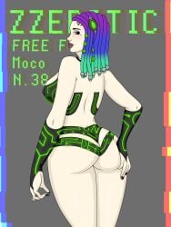 2022 artist_name ass ass_grab big_ass big_breasts black_panties blue_hair braid breast_grab breast_squeeze breasts clothing dat_ass female female_only free_fire garena gloves green_hair hand_on_ass huge_breasts legs light lingerie looking_at_viewer looking_back moco_(free_fire) multicolored_hair panties purple_eyes purple_hair purple_lipstick solo solo_female squeezing tight_clothing voluptuous white_skin zzerotic