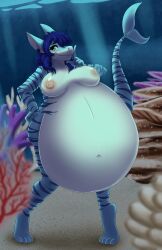 absurd_res anthro belly belly_inflation big_belly emily_(xausr32) fish hi_res hornycorgi inflation liquid_inflation marine nude requiem_shark shark solo tiger_shark underwater water