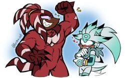 anthro big_breasts big_muscles buff furry gay knuckles_the_echidna male_only meowwabae muscles muscular_male popc0rn_cat silver_the_hedgehog size_difference twink