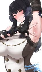 1girls arm_up armpits arms_up au_ra black_hair breath final_fantasy final_fantasy_xiv horns ml_ffc nunu_(pixiv69145027) ponytail sapphira_nyx scales solo sweat yellow_eyes