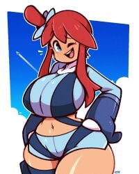 2024_pokemon_teraleak belly_button big_ass big_breasts big_thighs blue_eyes crop_top cute cute_face flower flower_in_hair gloves hand_on_hip humans_of_pokemon huuro_(pokemon) latina latina_female legendofnerd open_mouth open_smile pokemon pokemon_bw red_hair skyla_(pokemon) smile smiling smiling_at_viewer tagme thick_thighs thighs wink winking_at_viewer