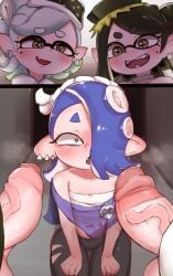 1girls 2022 2futas animal_humanoid balls black_hair blush callie_(alterna) callie_(splatoon) cephalopod cephalopod_humanoid clothed clothing digital_media_(artwork) ear_piercing ear_ring edit erection eyelashes fangs foreskin fully_clothed futanari genitals hair hi_res high-angle_view humanoid humanoid_genitalia humanoid_penis humanoid_pointy_ears ineffective_censorship inkling light-skinned_female light-skinned_futanari light_skin looking_at_penis low-angle_view marie_(alterna) marie_(splatoon) marine marine_humanoid mollusk mollusk_humanoid navel nintendo octarian octoling open_mouth penis penis_awe piercing pseudo_hair ring_piercing shiver_(splatoon) splatoon splatoon_3 splatoon_3:_return_of_the_mammalians squid_sisters_(splatoon) standing tentacle tentacle_hair text topwear translucent translucent_clothing uncensored vein veiny_penis video_games zkky