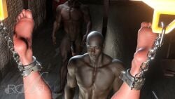 3boys 3d 3d_model asian asian_male bondage brown_skin dark-skinned_male dark_skin dominant_male fetish helpless_male kinky male maledom malesub masculine masculine_male masculine_man melanin monica_rossi muscular muscular_male penis suspended_in_midair upside-down very_dark_skin