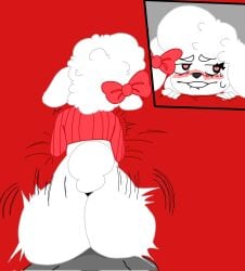 action_lines backshots big_ass biting_lip biting_own_lip blush blush blush_lines bow_in_hair bubble_butt dog_girl dog_tail doggy_style fanart fanart_from_twitter fucked_from_behind furry furry_female grabbing_sheets heart_eyes humanoid_on_anthro original partially_clothed sl33py_demon webby_(undurscore) white_fur