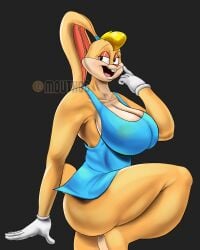 anthro blonde_female blonde_hair bunny cartoon_network dress eyelashes feet female female_focus female_only furry furry_female furry_only gloves high_resolution highres huge_ass huge_breasts lola_bunny looney_tunes mouthgg pointing rabbit rabbit_ears rabbit_girl side_view the_looney_tunes_show thick_ass thick_thighs