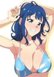 1girls 75ryrnyp9rtngjo ahoge antenna_hair armpits arms_above_head arms_up bare_armpits bare_arms bare_chest bare_hands bare_midriff bare_shoulders bare_skin bikini bikini_only bikini_top blue_bikini blue_bikini_top blue_eyebrows blue_eyes blue_eyes_female blue_hair blue_hair_female blue_string_bikini blue_swimsuit blue_swimwear breasts busty busty_female busty_girl busty_teen cleavage collarbone dot_nose elbows exposed exposed_armpits exposed_arms exposed_midriff exposed_shoulders female female_focus female_only fingers grin hands_above_head hands_up happy head_tilt high_resolution high_school_student highres jpeg large_breasts lean_body lean_figure light-skined_female light-skinned light-skinned_female light_skin light_skin_female light_skinned light_skinned_female long_hair looking_at_viewer make_heroine_ga_oo_sugiru! narrow_waist school_girl shoulders simple_background slender_body slender_waist slim_girl slim_waist smile smiley_face smiling smiling_at_viewer smirk solo standing string_bikini swimsuit swimwear teen_girl teenage_girl teenager thin_waist tilted_head upper_body white_background yanami_anna