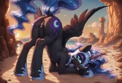 ai_generated black_body black_fur blue_hair equid equine female female_only feral feral_only friendship_is_magic fur furry hair hasbro horn horse my_little_pony nightmare_moon_(mlp) pony princess_luna_(mlp) pussy