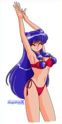 1girls 2023 bells bikini blue_hair closed_eyes female female_focus female_only godiva_hair hair_buns hair_on_breasts hairbuns light-skinned_female light_skin long_bangs long_hair medium_breasts megaphilx ranma_1/2 red_bikini shampoo_(ranma_1/2) solo solo_female solo_focus stretch stretching string_bikini swimsuit white_background