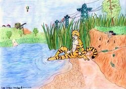 anthro balloon beach eikuku electric feline fur furry green hentaru konu letigre nature nude reed ring sea seaside stripes summer tiger tree water